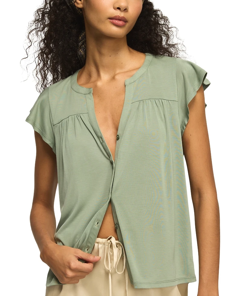 Lucky Brand Women's Sandwash Flutter-Sleeve Button-Up Top