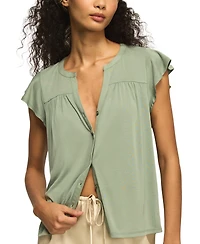 Lucky Brand Women's Sandwash Flutter-Sleeve Button-Up Top