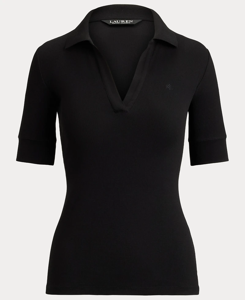Lauren Ralph Women's Jersey Short-Sleeve Collared Top