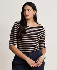 Lauren Ralph Women's Striped Stretch Cotton Boat Neck Top