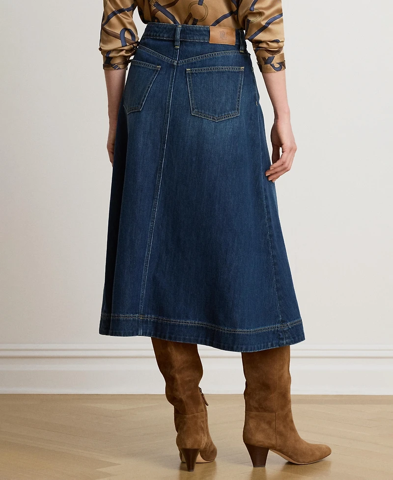 Lauren Ralph Women's A-Line High-Waisted Midi Denim Skirt