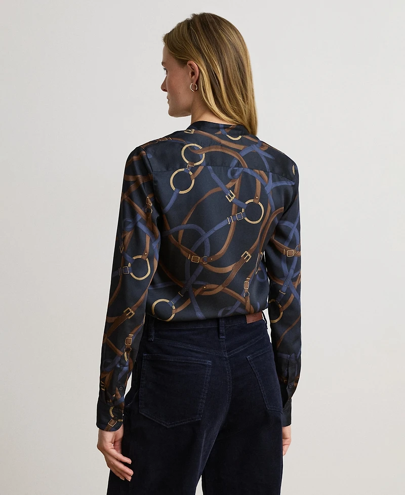 Lauren Ralph Women's Belting-Print Ruffle-Trim Twill Shirt