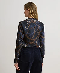 Lauren Ralph Women's Belting-Print Ruffle-Trim Twill Shirt