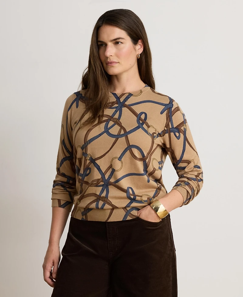 Lauren Ralph Women's Belting-Print Cotton-Modal Sweater