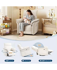 gaomon Power Recliner Glider Chair with Smooth Swivel and Rocking Motion Adjustable Recline Usb Charging Port High-Quality Chenille Fabric