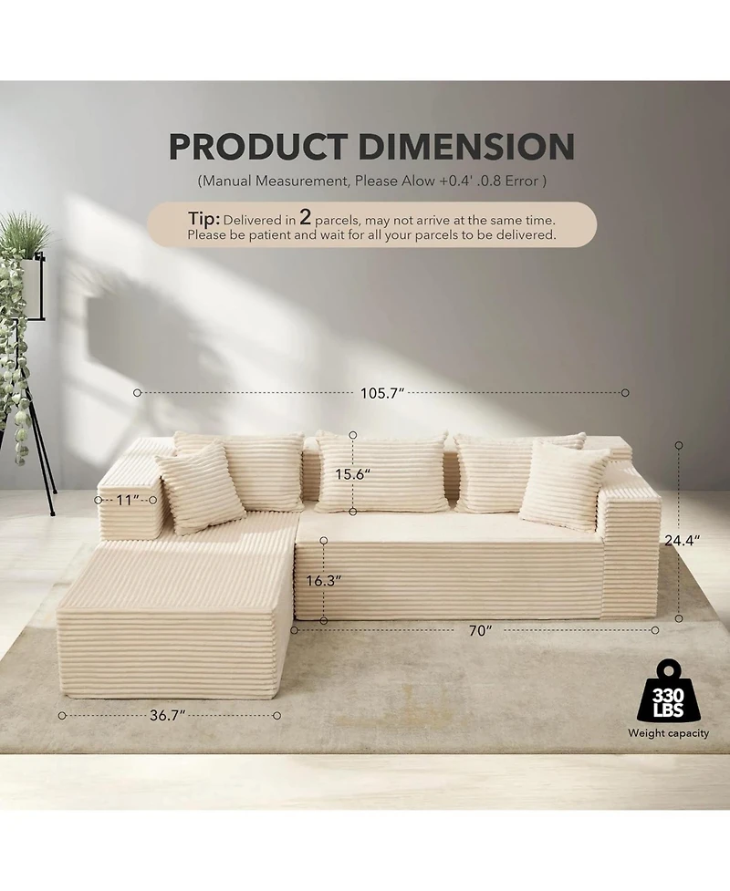 gaomon Cloud Sectional Couch with l-Shape Chaise, Modern Modular Sofa with Deep Seat, Upholstered Couches for Living Room, No Assembly Required