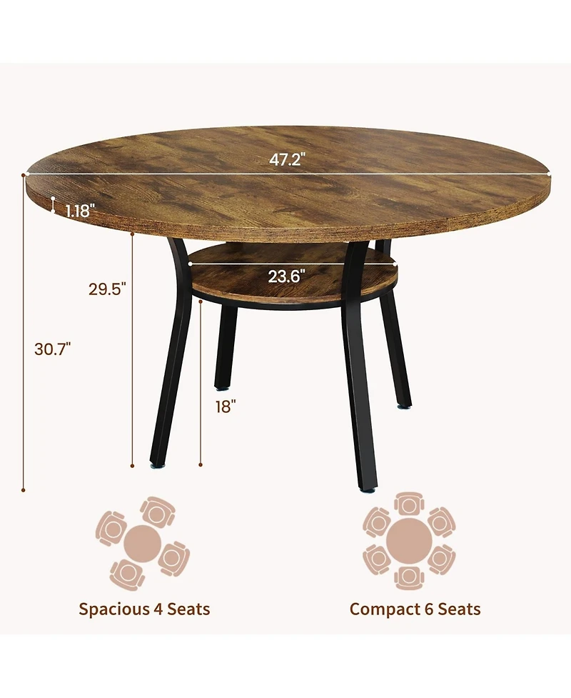 gaomon Round Dining Table for 4, Farmhouse Table with Storage Shelf