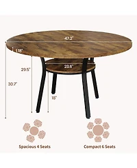 gaomon Round Dining Table for 4, Farmhouse Table with Storage Shelf