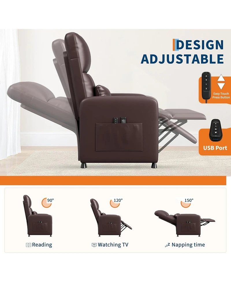 gaomon Power Recliner Chair, Electric Recliner Ergonomic Overstuffed Pu Leather Single Sofa, Tall Back, Padded Seat, 2 Side Pockets and Usb Port