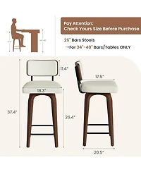 gaomon Set of 2 Swivel Bar Stools, 26 Inch Upholstered Counter Height Bar Stools with Back and Wood Legs