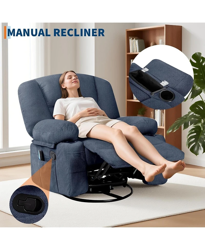 gaomon Oversized Recliner Chair, 360degree(s) Swivel Recliner for Adults,Rocking Recliner Chair with Heat and Massage