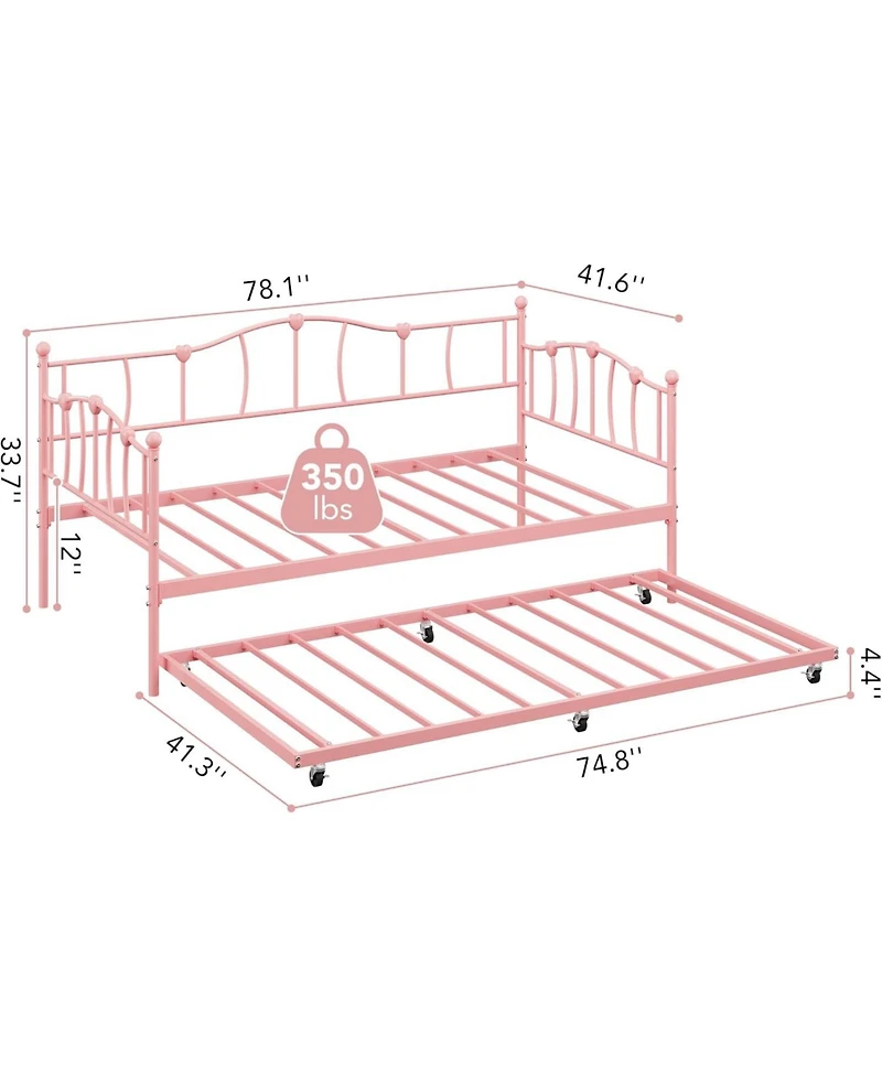 gaomon Metal Twin Daybed with Trundle, Pullout Trundle Bed, Sofa Bed Frame with Steel Slat Support, No Box Spring Needed