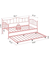 gaomon Metal Twin Daybed with Trundle, Pullout Trundle Bed, Sofa Bed Frame with Steel Slat Support, No Box Spring Needed