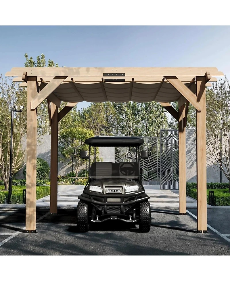 gaomon 10x10 Feet Cedar Wood Pergola with Retractable Oxford Fabric Roof