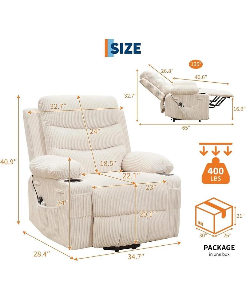 gaomon Power Lift Recliner Chair Massage & Heat, 135 Recline, Small-Space Use