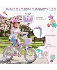Slickblue Adjustable Mermaid-Inspired Princess Bike with Basket & Streamers, 14", 110 Lbs., Ages 3+