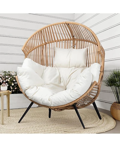 gaomon Outdoor Wicker Egg Chair, Oversized Ergonomic Rattan Lounge Chair for Indoor and Outdoor, Backyard, Garden