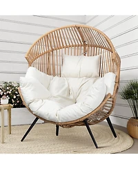 gaomon Outdoor Wicker Egg Chair, Oversized Ergonomic Rattan Lounge Chair for Indoor and Outdoor, Backyard, Garden