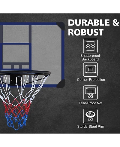 Zeny Wall-mounted basketball hoop, shatterproof back, folding hoop, durable hoop and all-weather mesh for indoor and outdoor use