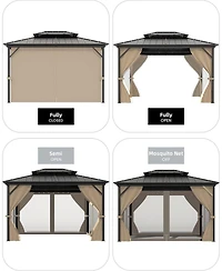 gaomon Hardtop Gazebo 10 ft x14 ft for All Weather, with Double Metal Roof, Aluminum Alloy Frame, Net, and Curtain, Permanent Building for Patio, Deck