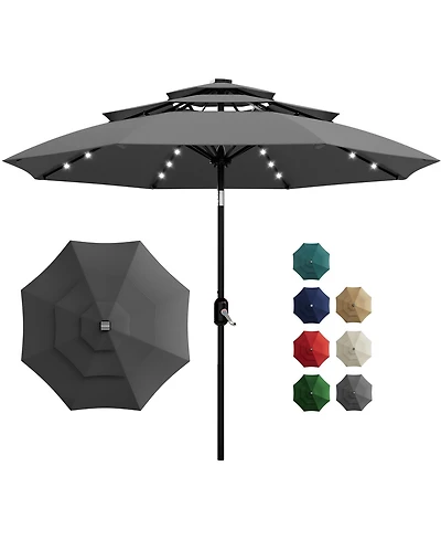 gaomon 3-Tier Solar Patio Umbrella, Vented Canopy, Easy Crank and Tilt, 8 Reinforced Ribs - Outdoor Market Parasol for Garden, Deck - 10feet