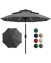 gaomon 3-Tier Solar Patio Umbrella, Vented Canopy, Easy Crank and Tilt, 8 Reinforced Ribs - Outdoor Market Parasol for Garden, Deck - 10feet