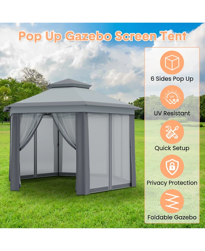 gaomon Hexagonal Pop-Up Gazebo with Mesh Walls, Adjustable Height and Carry Bag for Backyard, Garden and Patio