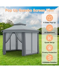 gaomon Hexagonal Pop-Up Gazebo with Mesh Walls, Adjustable Height and Carry Bag for Backyard, Garden and Patio