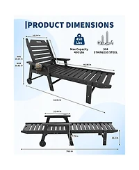 gaomon All-Weather Chaise Hdpe Lounge Chair, Built-in Cup Holder and Rolling Wheels for Patio, Poolside, Deck, Backyard