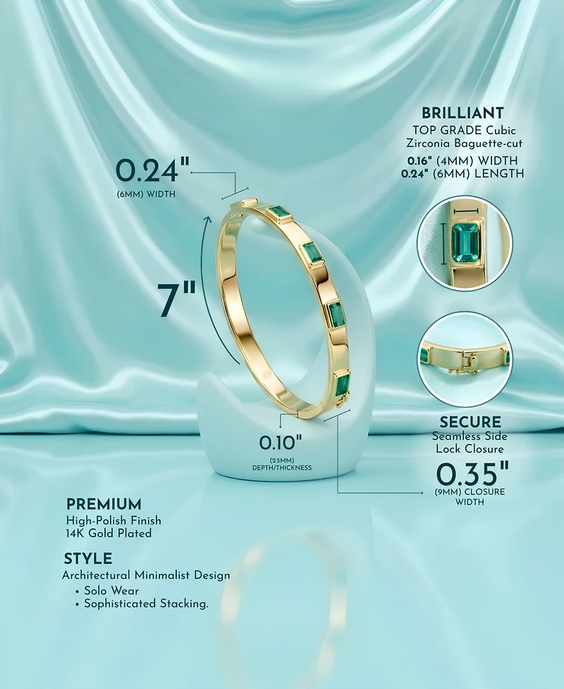 Rachel Glauber 14K Gold Plated Green Cubic Zirconia Bangle Bracelet