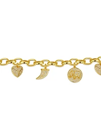 Gigi Girl Kids/Young Teens 14k Yellow Gold Plated with Cubic Zirconia Tusk, Elephant & Heart Dangle Charm Adjustable Bracelet