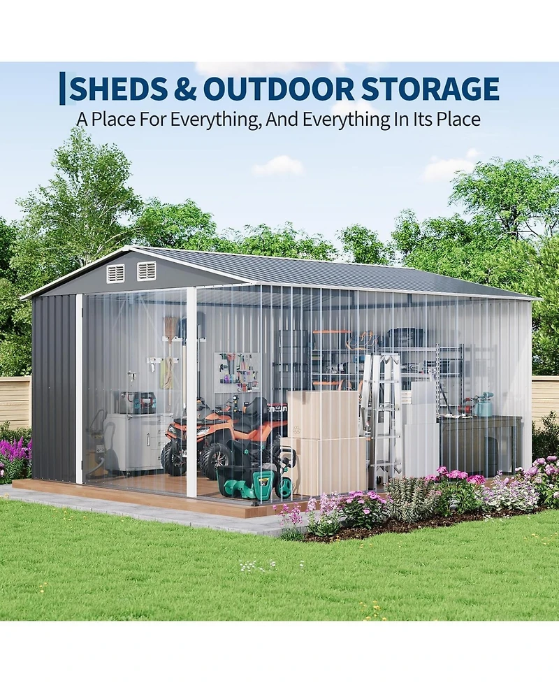 gaomon 10 x 12 feet Outdoor Storage Shed, Heavy-Duty Waterproof Tool Shed Storage with Lockable Door, Vents and Updated Frame Structure for Backyard