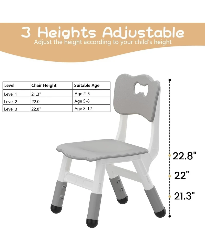 gaomon 4 Set of Height-Adjustable Plastic Chairs, Ergonomic Backrest, Non-Slip Feet, Durable, for Home, Kindergarten and Classroom Activities