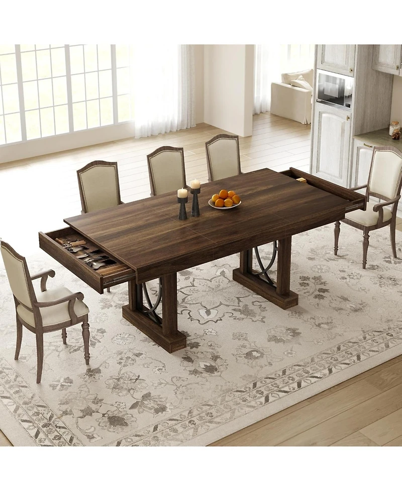 gaomon 8-Ft Dining Table for 6-8 with 2 Drawers, Rectangular Kitchen Table with Double Pedestal