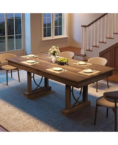 gaomon 8-Ft Dining Table for 6-8 with 2 Drawers, Rectangular Kitchen Table with Double Pedestal