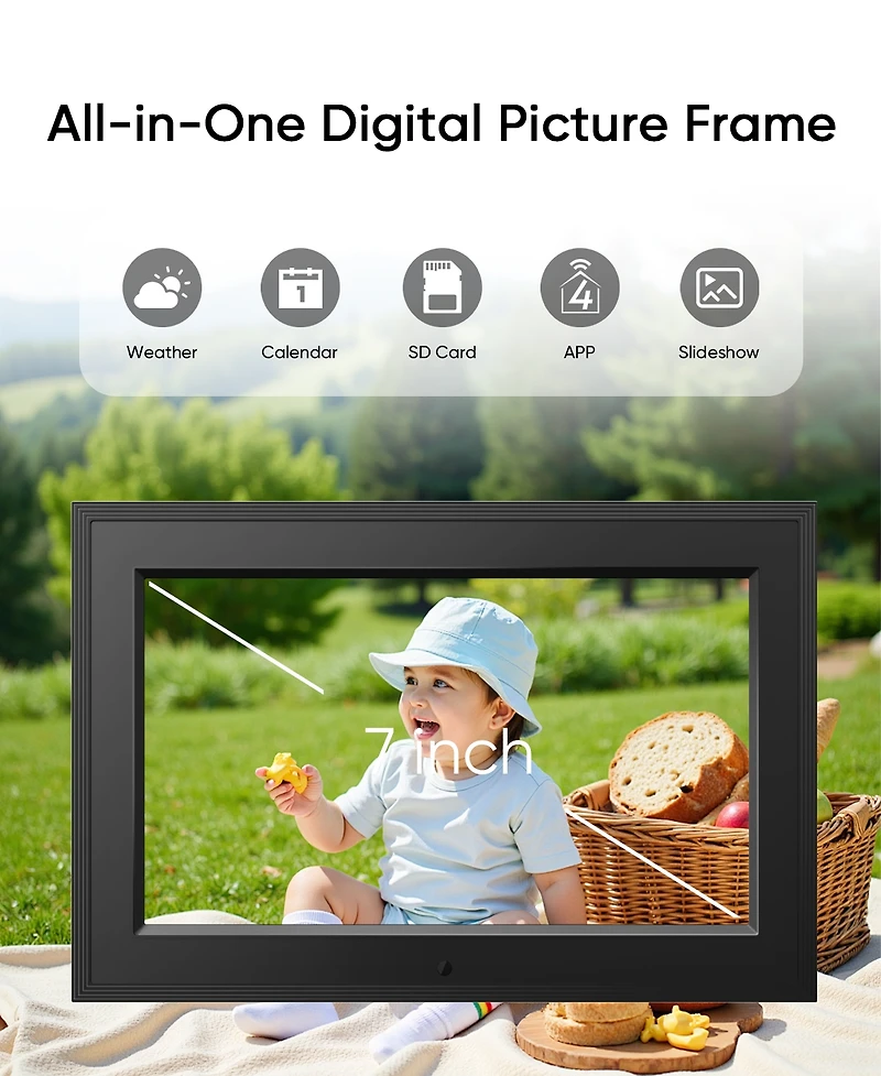 Eco4Life 7-Inch WiFi Ips Digital Picture Frame App-Controlled, Gift For Family and Parents Friends