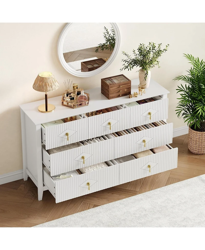 gaomon 54" Fluted 7-Drawer Dresser, Modern Wood Chest of Drawers for Bedroom, Living Room & Hallway