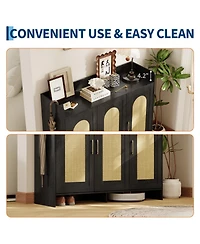 gaomon Shoe Cabinet Storage for Entryway, Rattan Cabinet, Wooden Rack with 3 Doors