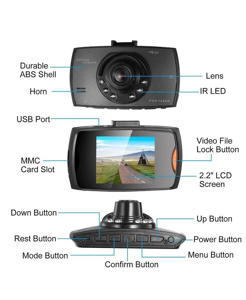 Neewer 1080P Car Dvr Camera Dash Cam Camcorder 90 Degree Angle Loop Recording Night Vison