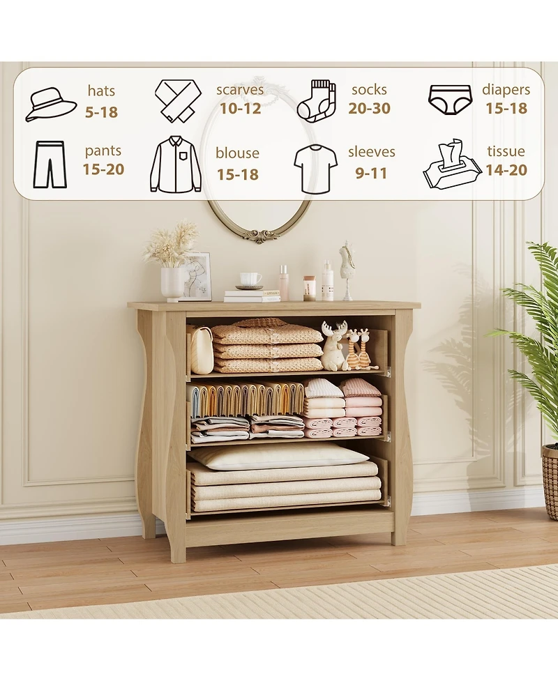 homfan 3 Drawer Dresser for Bedroom Chest of Drawers with Metal Ring Pull Handles, Wooden Storage for Living Room Entryway Hallway