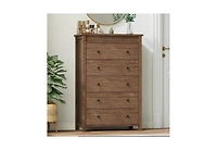 homfan Fluted Nightstand with 5 Drawers – Modern Wooden Bedside Table with Storage, Night Stand for Bedroom