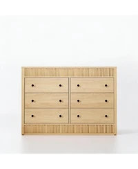 homfan Modern Fluted 6-Drawer Dresser Wide Oak Wood Storage Cabinet for Bedroom Living Room Entryway, Sleek Hallway Chest