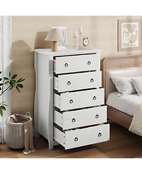 homfan 5-Drawer Dresser for Bedroom – Modern Wood Chest with Large Storage, 45 Inch Tall Organizer Cabinet with Metal Ring Handles for Closet