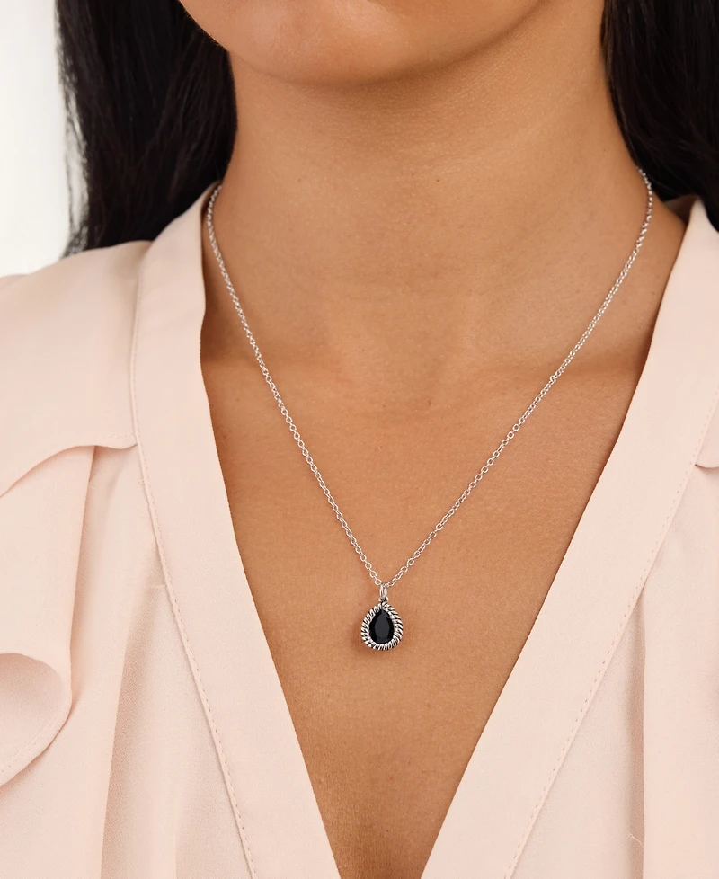 Macy's Sterling Silver Pear-Shaped Crystal Rope Edge Necklace