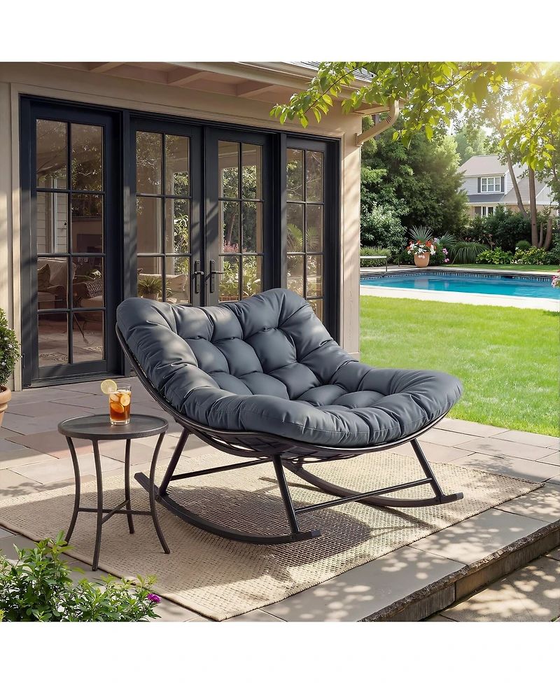 homfan Outdoor Rocking Chair – Papasan Rocking Chair with Removable Cushion, Oversized Rocking Chair for Outside, Balcony, Living Room or Porch