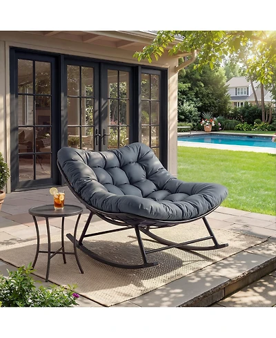 homfan Outdoor Rocking Chair – Papasan Rocking Chair with Removable Cushion, Oversized Rocking Chair for Outside, Balcony, Living Room or Porch