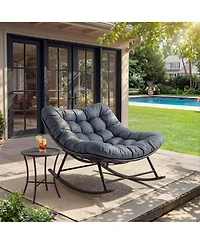homfan Outdoor Rocking Chair – Papasan Rocking Chair with Removable Cushion, Oversized Rocking Chair for Outside, Balcony, Living Room or Porch