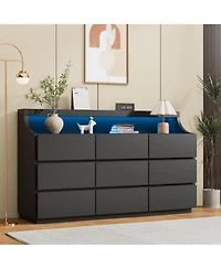 homfan 59" 9-Drawer Dresser – Led Lights and Large Storage Drawers, Modern Chest with Anti-Tipping for Bedroom or Living Room