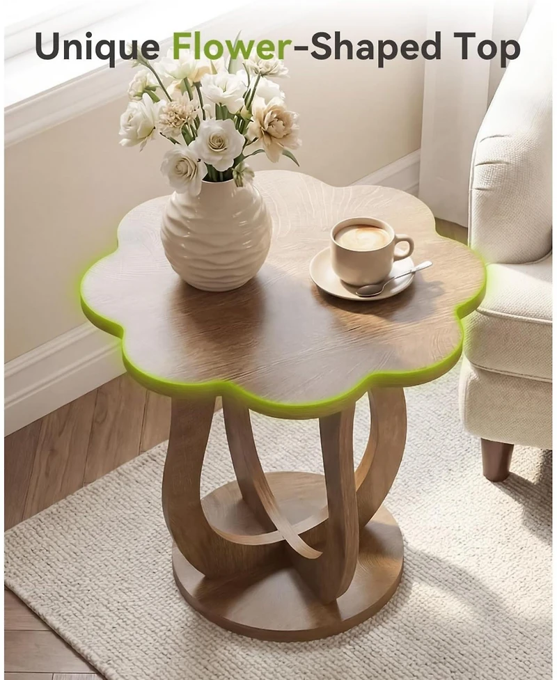 Tribesigns Side Table Set of 2, Flower-Shaped End Table, Wood Nightstand with Artistic Leg, Modern Farmhouse Small Sofa Side Table