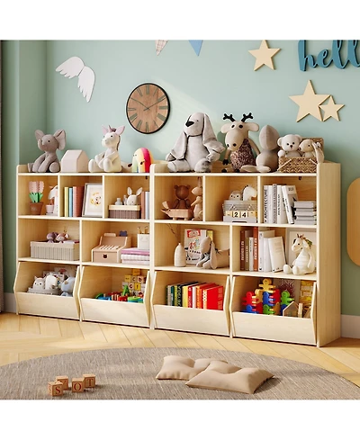 gaomon Set of 2 Toy Storage Organizer with Movable Drawers, Bookshelf with Hidden Wheels and 5 Open Cubbies, Multifunctional Floor Storage Chest